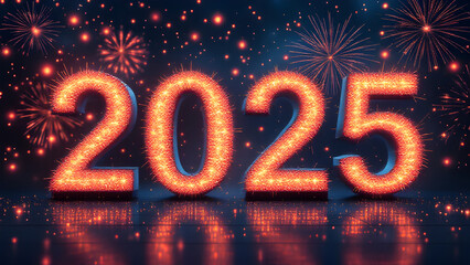 Poster - 2025 new year 3d text on futuristic technology background.