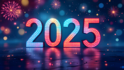 Poster - 2025 new year 3d text on futuristic technology background.
