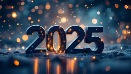 Poster - 2025 new year 3d text on futuristic technology background.
