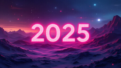 Fototapete - 2025 new year 3d text on futuristic technology background.