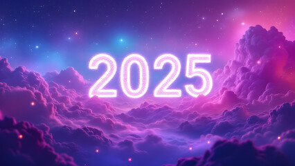 Poster - 2025 new year 3d text on futuristic technology background.