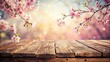 © PloyJai - Rustic Wooden Table with Delicate Spring Blossoms and a Soft, Dreamy Background
