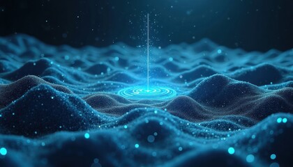Poster - Digital radar tech maps terrain. Abstract tech concept. Blue tech landscape. Data visualization. Communication tech. Modern tech design. Radar data. Terrain mapping. Futuristic landscape. Abstract