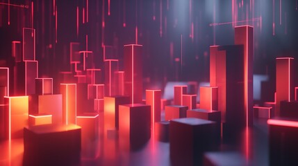 Poster - 3D graph visualization of business statistics with an upward trend, incorporating rotating cubes, glowing data points, and smooth transitions.