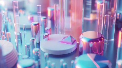 Poster - Futuristic 3D business data visualization showcasing pie charts, bar graphs, and financial growth with a holographic effect.