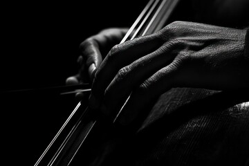 Poster - Close-up monochrome image of hands playing cello.