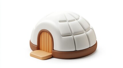 Aufkleber - 3D render of a cute cartoon igloo with a small wooden door and a step.