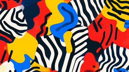 Poster - A chaotic tessellation of stripes, shapes and colors, created with generative ai. Tessellation. Illustration