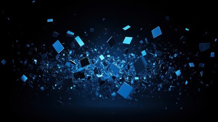 Fototapete - Abstract blue cubes exploding in dark space. (1)