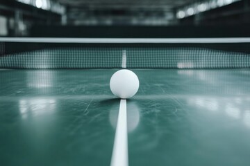Poster - White ping pong ball on green table.