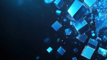 Poster - Abstract blue cubes floating in dark space.