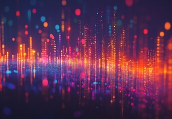 Poster - Abstract Digital Sound Wave Visualization with Colorful Neon Lights and Particles Creating a Futuristic and Vibrant Atmosphere for Technology Backgrounds