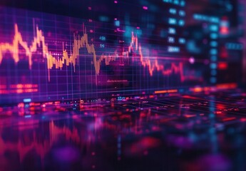 Poster - Abstract Image Depicting Digital Stock Market Trends with Colorful Trading Graphs and Data Visualization in a Futuristic Style