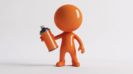 Poster - Orange 3D character holding spray paint can.