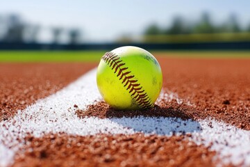 Poster - Softball on field's foul line.