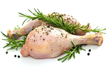 Poster - Raw chicken legs with rosemary and peppercorns.