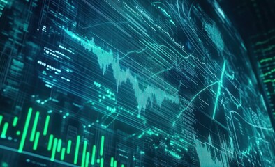 Poster - Futuristic digital data visualization with glowing lines and graphs.