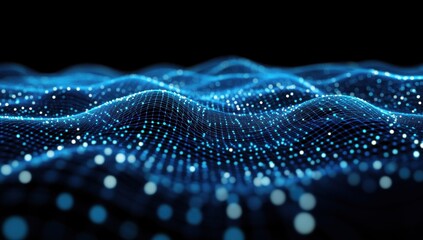 Poster - Abstract blue digital wave particle background.