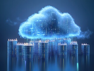 Aufkleber - Digital Cloud Computing Concept with Data Storage and Cloud Technology Representing Future Innovations in Data Management and Information Security