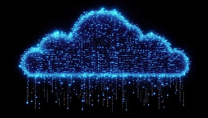 Poster - Digital Cloud Formed by Sparkling Blue Particles with Rainfall Effect Depicting Data Transfer and Modern Technology Background