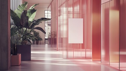 Sticker - Modern Office Interior with Colorful Glass Walls and Green Plants