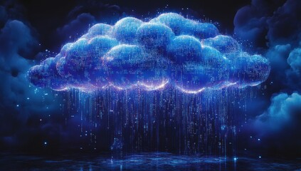 Poster - Digital Cloud with Binary Rain and High-Tech Aesthetic Representing Data Flow and Connectivity in Modern Technology Space