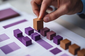Fototapete - Hand placing wooden block on chart.