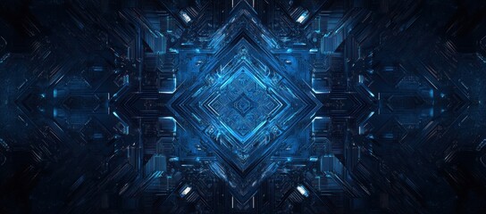 Poster - Abstract blue glowing digital circuit pattern.