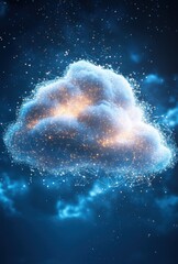 Poster - Ethereal Cloud with Glowing Connections and Starry Background Representing Digital Technology and Innovation in a Cosmic Environment