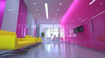 Sticker - Modern Interior Design with Bright Colors in Stylish Lobby Space