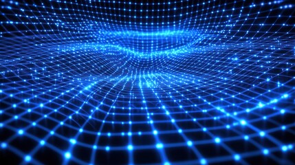 Poster - Abstract blue glowing grid, digital network, futuristic technology background.