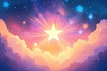 Poster - Colorful Stars Sparkling in a Dreamy Pastel Fantasy Sky Background
