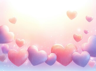 Poster - Pastel Colored Hearts Watercolor Illustration Cute Frame Background