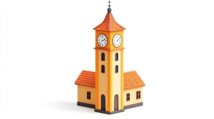 Poster - 3D model of a small orange clock tower.
