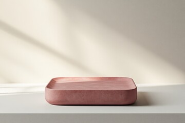 Aufkleber - Pink square platform on white surface with sunlight.