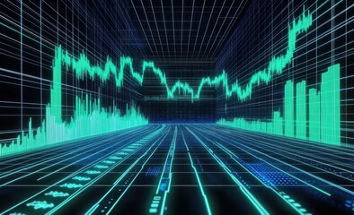 Poster - Futuristic 3D stock market graph visualization.