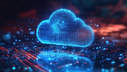 Poster - Futuristic Digital Cloud with Glowing Connections Representing Data Storage and Technology Innovations in a Networked Environment
