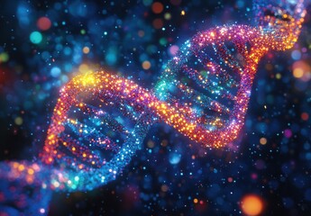 Poster - Vibrant and Colorful DNA Double Helix Illustration with Sparkling Cosmos Background for Scientific and Educational Purposes