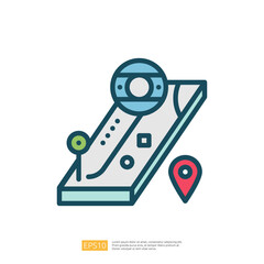 Poster - This image features a stylized map with a location pin and a circular marker, representing navigation and mapping services.