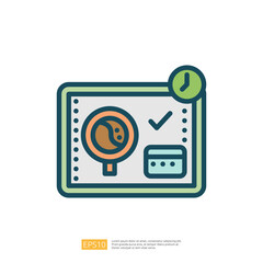 Poster - The image features a stylized graphic of a magnifying glass over a checklist, indicating verification or assessment, with a clock symbol suggesting time management.