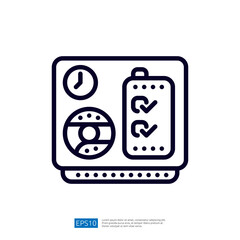 Poster - A simple graphic depicting a battery icon with a clock and a circular gauge, suggesting themes of energy, time management, and monitoring.