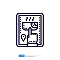 Poster - This image depicts a hand interacting with a touchscreen displaying a cup of steaming beverage, suggesting a digital ordering or selection process.