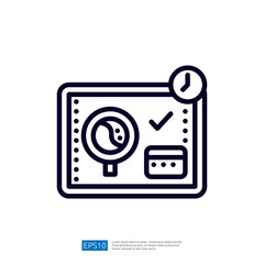 Poster - A simple graphic illustrating a magnifying glass over a checklist, symbolizing verification or analysis, with a clock indicating time management.