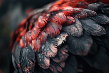 Poster - Close-up of dark red and black bird feathers.