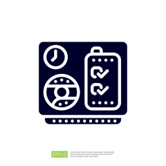 Poster - The image depicts a battery icon alongside a clock and a circular gauge, representing energy levels and time management in a graphical format.