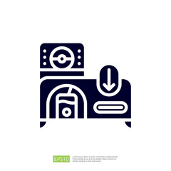 Poster - This image depicts a stylized graphic of a gaming console with a download symbol, suggesting a digital interface or gaming environment.