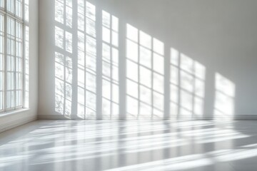 Aufkleber - Light Streaming Through Large Windows in a Minimalist White Room