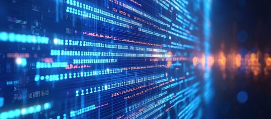 Poster - Abstract digital data stream, glowing blue lines of code.