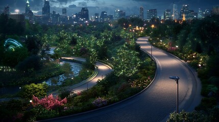 Poster - a photograph of an urban park designed as a smart networked ecosystem with various devices and senso