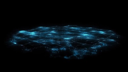 Poster - Abstract glowing blue network mesh on black background.